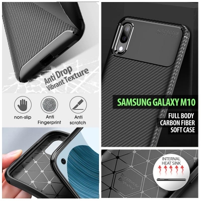 ^ Samsung Galaxy M10 - AUTOFOCUS Carbon Fiber Soft Case