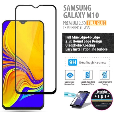 ^ Samsung Galaxy M10 - PREMIUM 2.5D Full Glue Tempered Glass