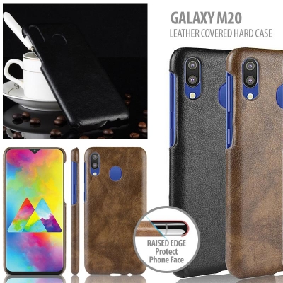 ^ Samsung Galaxy M20 - Leather Covered Hard Case