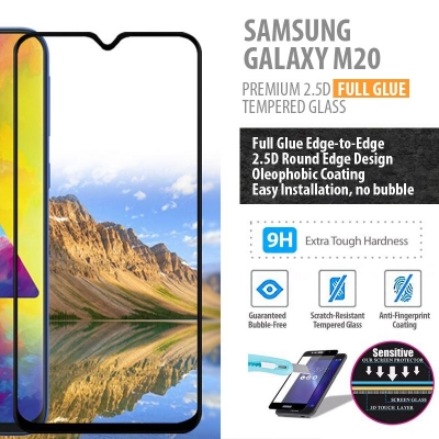^ Samsung Galaxy M20 - PREMIUM 2.5D Full Glue Tempered Glass