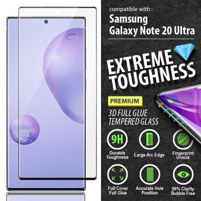^ Samsung Galaxy Note 20 Ultra - PREMIUM 3D FULL GLUE Tempered Glass