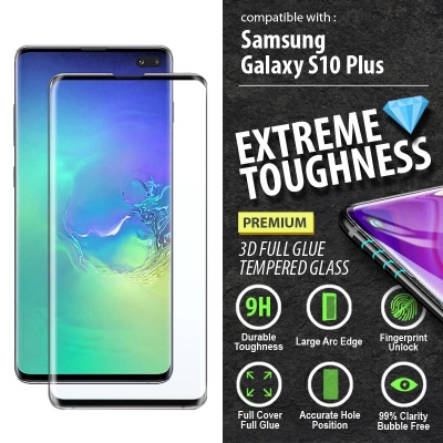 ^ Samsung Galaxy S10 Plus - PREMIUM 3D FULL GLUE Tempered Glass