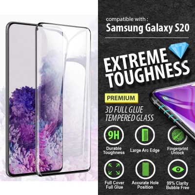 ^ Samsung Galaxy S20 - PREMIUM 3D FULL GLUE Tempered Glass