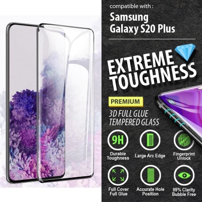 ^ Samsung Galaxy S20 Plus - PREMIUM 3D FULL GLUE Tempered Glass