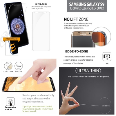 ^ Samsung Galaxy S9 - Curved Clear Screen Guard