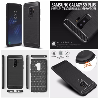 ^ Samsung Galaxy S9 Plus - PREMIUM Carbon Fiber Brushed Soft Case }