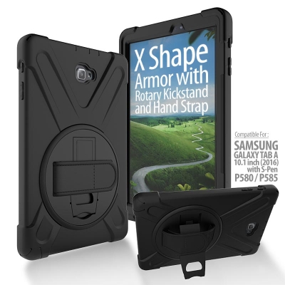 Samsung Galaxy Tab A 10.1 2016 P580 P585Y with S Pen - X-Shape Armor with Rotary Kickstand and Hand Strap