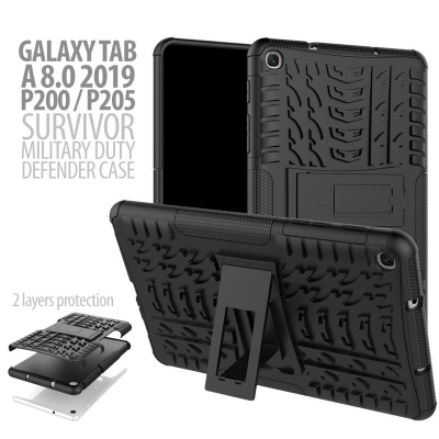 ^NR Samsung Galaxy Tab A 8.0 2019 P200 P205 - Heavy Duty Rugged Armor Stand Case