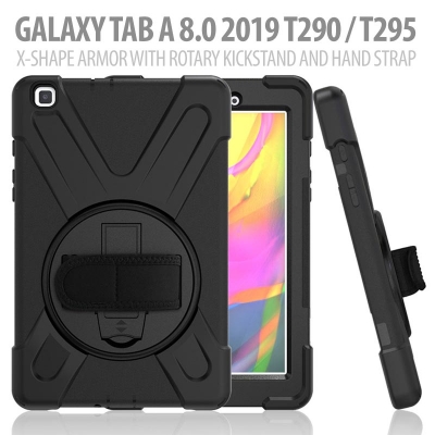 ^ Samsung Galaxy Tab A 8.0 2019 T290 T295 - X-Shape Armor with Rotary Kickstand and Hand strap