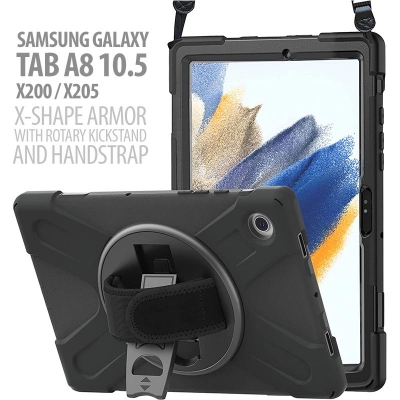 Samsung Galaxy Tab A8 10.5 2021 X200 X205 - X-Shape Armor with Rotary Kickstand and Hand Strap