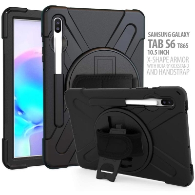 Samsung Galaxy Tab S6 10.5 Inch T865 - X-Shape Armor with Rotary Kickstand and Hand Strap