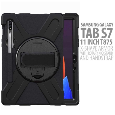 Samsung Galaxy Tab S7 2020 11 Inch T875 - X-Shape Armor with Rotary Kickstand and Hand Strap