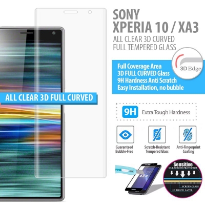 ^ Sony Xperia 10 / XA3 - ALL CLEAR 3D Curved Full Tempered Glass