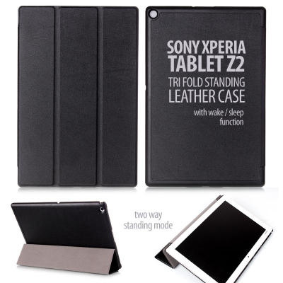 ^ Sony Xperia Tablet Z2 - Tri Fold Standing Leather Case
