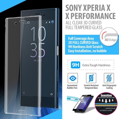 ^ Sony Xperia X / Xperia X Performance Dual / X Performance - ALL CLEAR 3D Curved Full Tempered Glass