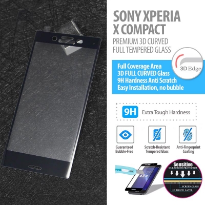 ^ Sony Xperia X Compact - Premium 3D Curved Full Tempered Glass
