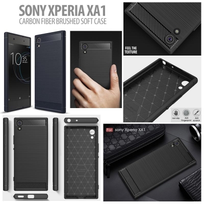 ^ Sony Xperia XA1 - PREMIUM Carbon Fiber Brushed Soft Case }