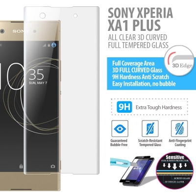 ^ Sony Xperia XA1 Plus Dual / XA1 Plus - ALL CLEAR 3D Curved Full Tempered Glass