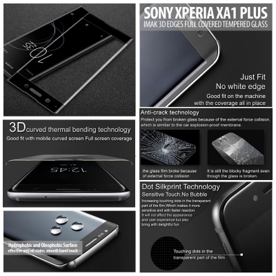 ^ Sony Xperia XA1 Plus Dual / XA1 Plus - Imak 3D Edges Full Covered Tempered Glass }