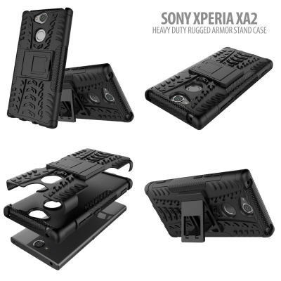 ^ Sony Xperia XA2 - Heavy Duty Rugged Armor Stand Case }