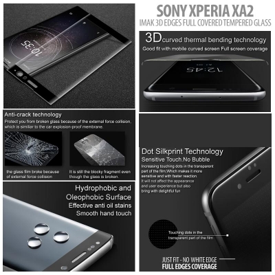 ^ Sony Xperia XA2 - Imak 3D Edges Full Covered Tempered Glass }