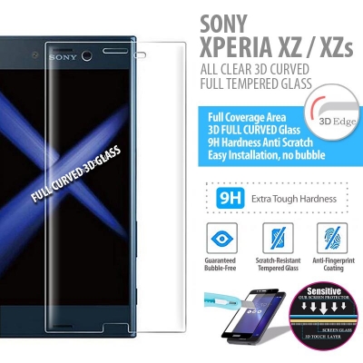 ^ Sony Xperia XZ Dual / Xperia XZ / XZs - ALL CLEAR 3D Curved Full Tempered Glass