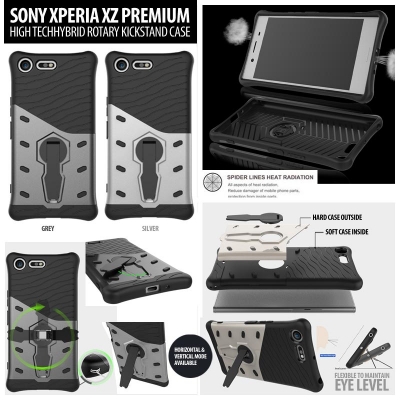 ^ Sony Xperia XZ Premium - High Tech Hybrid Rotary Kickstand Case }