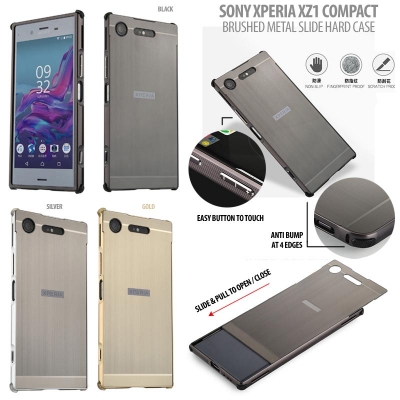 ^NR Sony Xperia XZ1 Compact - Brushed Metal Slide Hard Case }