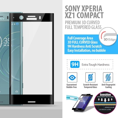 ^ Sony Xperia XZ1 Compact - PREMIUM 3D Curved Full Tempered Glass
