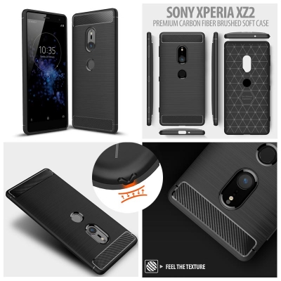 ^ Sony Xperia XZ2 - PREMIUM Carbon Fiber Brushed Soft Case }
