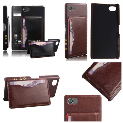 * Sony Xperia Z5 Compact E5803 - Leather Textured Standing Hard Case with Card Slot