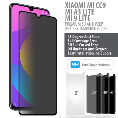 Xiaomi CC9 - Mi A3 Lite - Mi9 Lite - PREMIUM 5D Privacy Anti Peep Antispy Tempered Glass