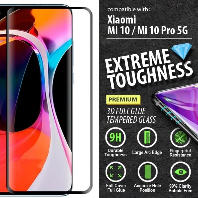 ^ Xiaomi Mi 10 - Mi 10 Pro 5G - PREMIUM 3D FULL GLUE Tempered Glass