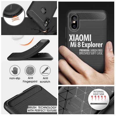 ^ Xiaomi Mi 8 Explorer / Mi8 Explorer / Mi 8 Pro / Mi8 Pro - PREMIUM Carbon Fiber Brushed Soft Case
