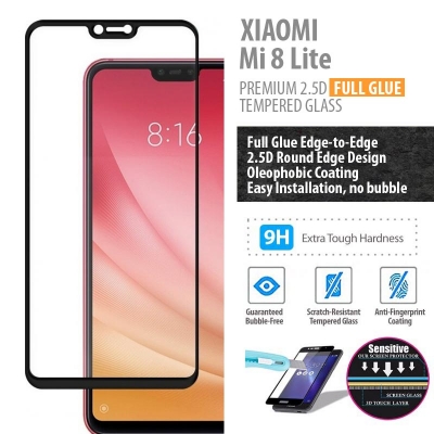 ^ Xiaomi Mi 8 Lite / Mi8 Lite - PREMIUM 2.5D Full Glue Tempered Glass