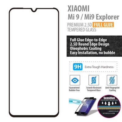 ^ Xiaomi Mi 9 / Mi9 / Mi 9 Explorer / Mi9 Explorer - PREMIUM 2.5D Full Glue Tempered Glass