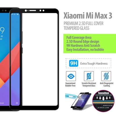 ^ Xiaomi Mi Max 3 - PREMIUM 2.5D Full Cover Tempered Glass