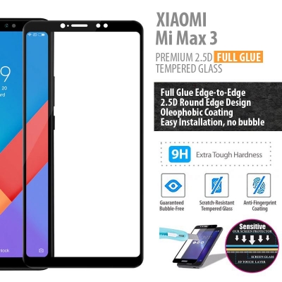 ^ Xiaomi Mi Max 3 - PREMIUM 2.5D Full Glue Tempered Glass