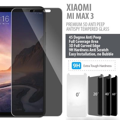 Xiaomi Mi Max 3 - PREMIUM 5D Privacy Anti Peep Antispy Tempered Glass