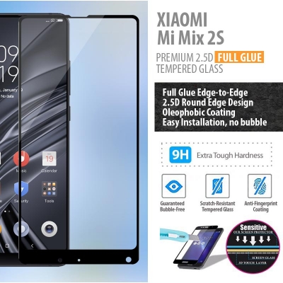 ^ Xiaomi Mi Mix 2S - PREMIUM 2.5D Full Glue Tempered Glass