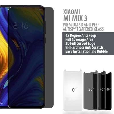 Xiaomi Mi Mix 3 - PREMIUM 5D Privacy Anti Peep Antispy Tempered Glass