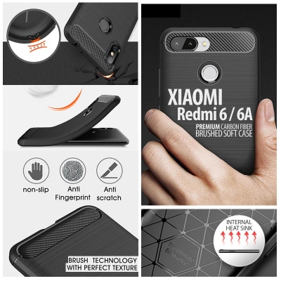 ^ Xiaomi Redmi 6 / Redmi 6A - PREMIUM Carbon Fiber Brushed Soft Case