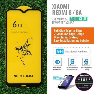 ^ Xiaomi Redmi 8 - 8A - PREMIUM 6D Full Glue Tempered Glass