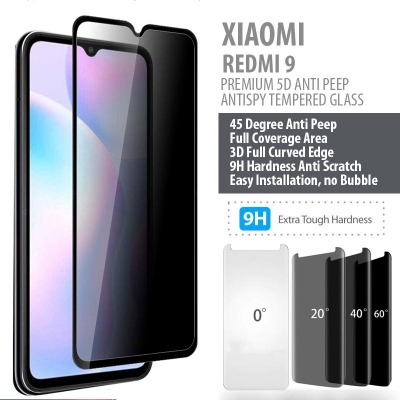Xiaomi Redmi 9 - PREMIUM 5D Privacy Anti Peep Antispy Tempered Glass