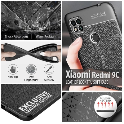 Xiaomi Redmi 9C - Leather Look TPU Soft Case