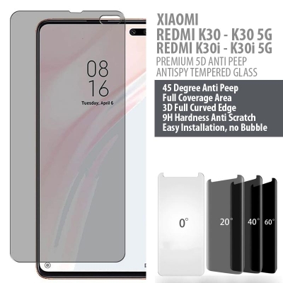 Xiaomi Redmi K30 - K30 5G - K30i 5G - PREMIUM 5D Privacy Anti Peep Antispy Tempered Glass