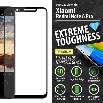 ^ Xiaomi Redmi Note 6 Pro - PREMIUM 5D Full Glue Tempered Glass