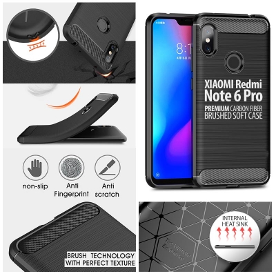 ^ Xiaomi Redmi Note 6 Pro - PREMIUM Carbon Fiber Brushed Soft Case