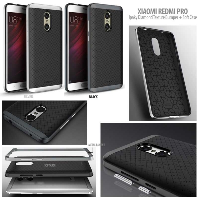^ Xiaomi Redmi Pro - Ipaky Diamond Texture Bumper with Soft Case