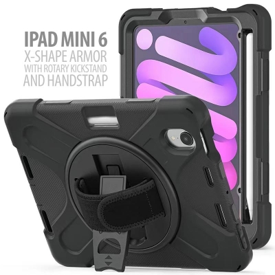 iPad Mini 6 2021 8.3 inch - X-Shape Armor with Rotary Kickstand and Hand Strap